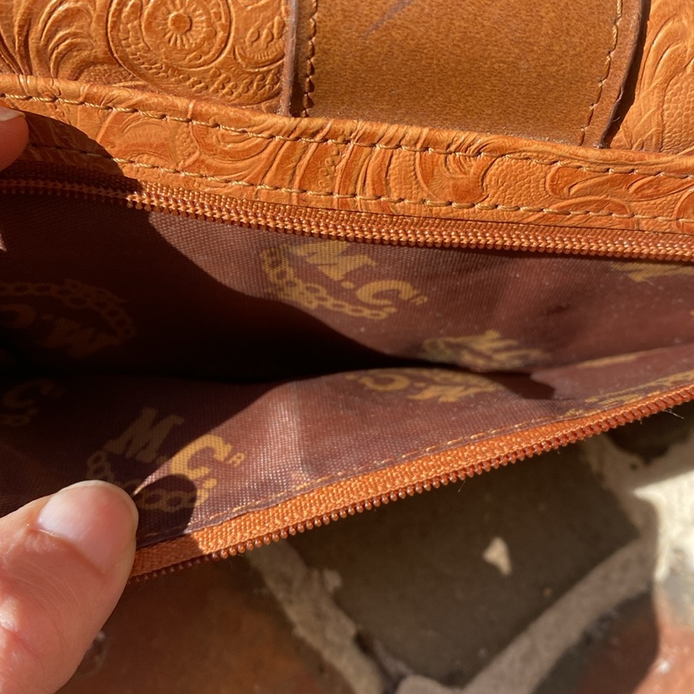 M.C. Floral Tooled Leather Wallet with Turquoise rhinestones & beads - Picture 11 of 16